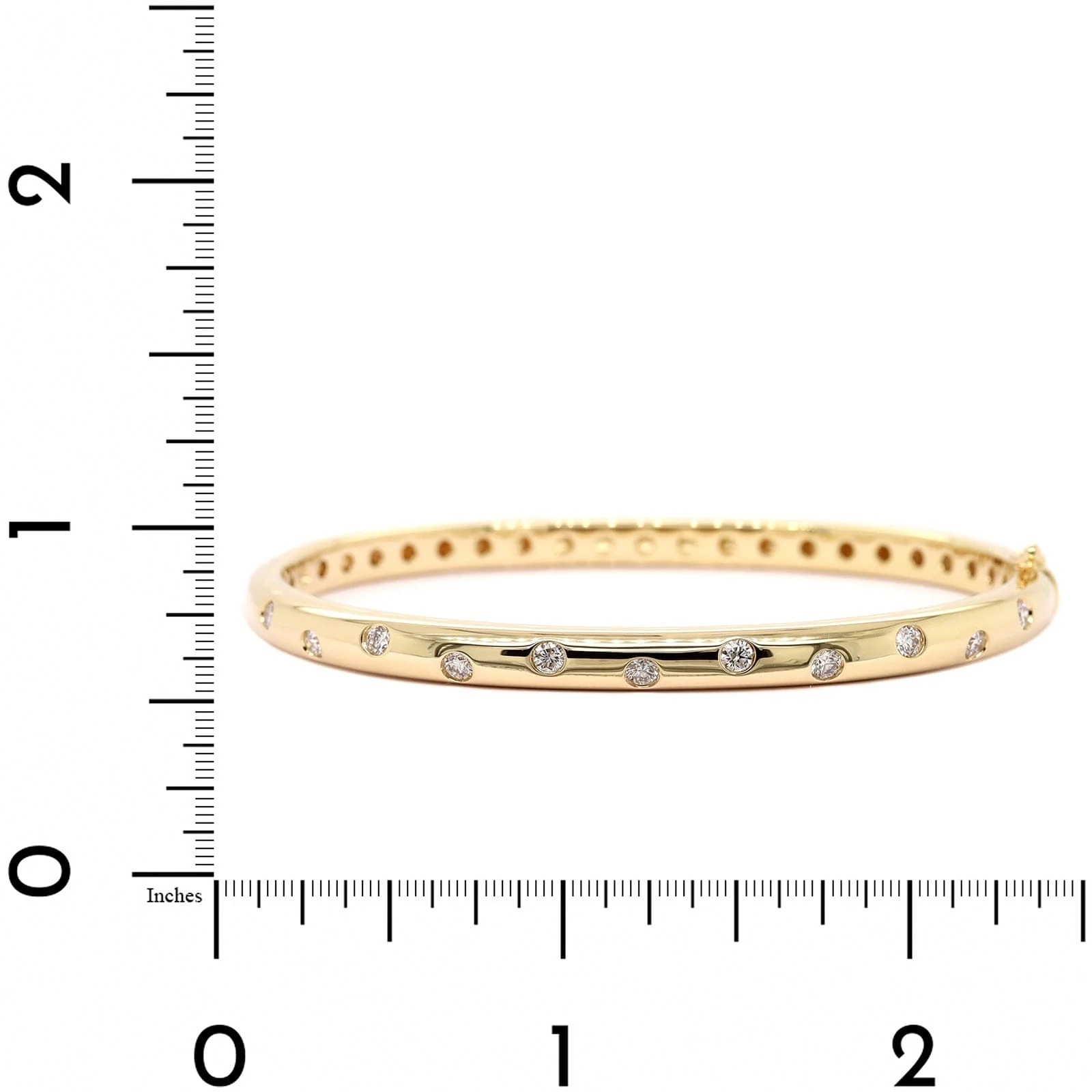 14K Yellow Gold Burnished Set Round Diamond Bangle - Image 3
