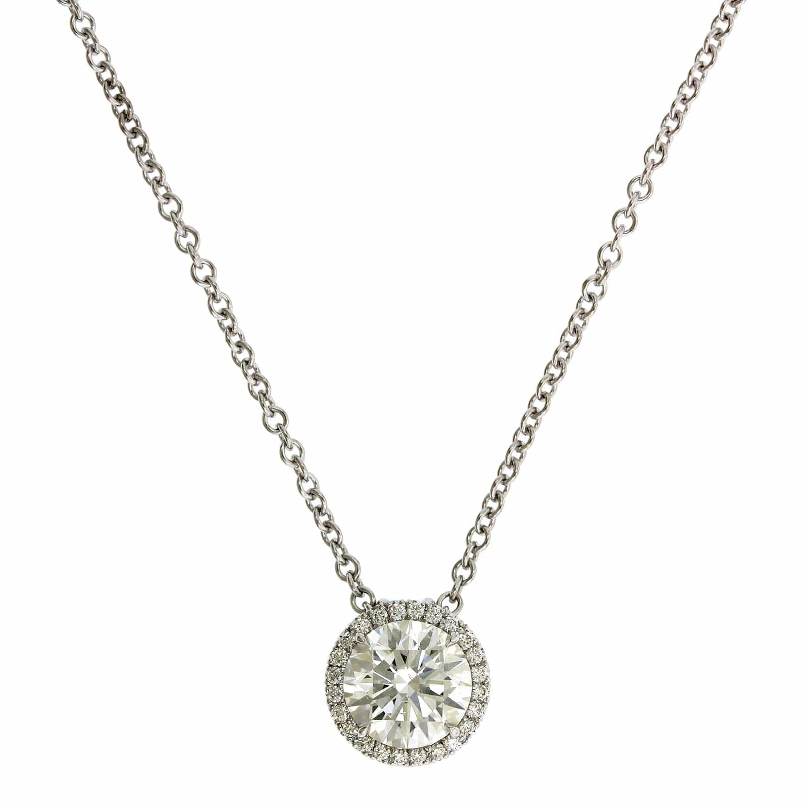 18K White Gold Round Diamond Halo Pendant