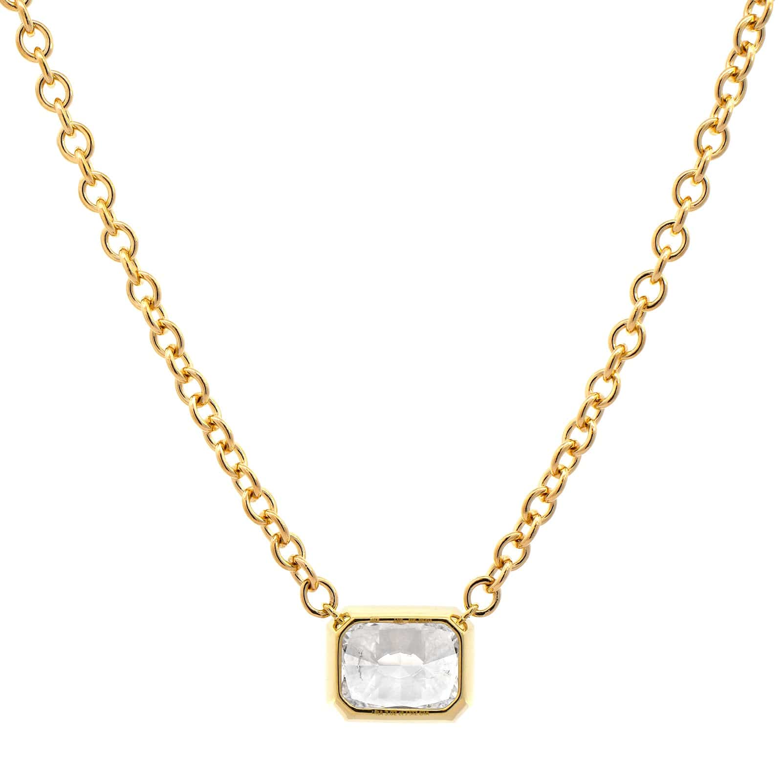 18K Yellow Gold Radiant Diamond Pendant Necklace - Image 2