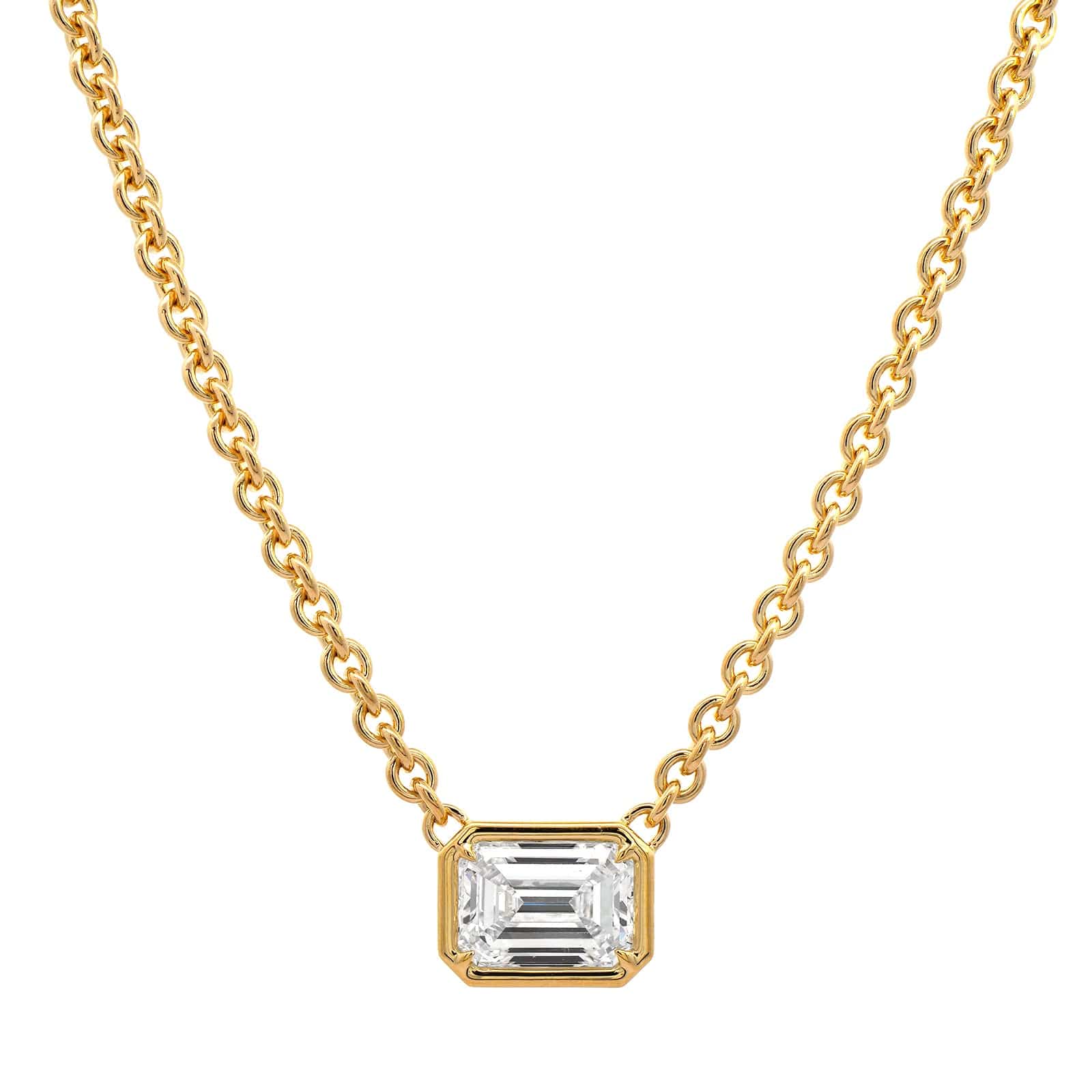 18K Yellow Gold Emerald Cut Diamond Pendant Necklace - Image 5