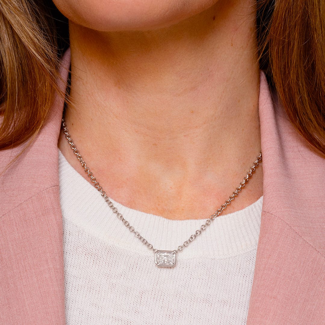 18K White Gold Radiant Cut Diamond Pendant Necklace - Image 6