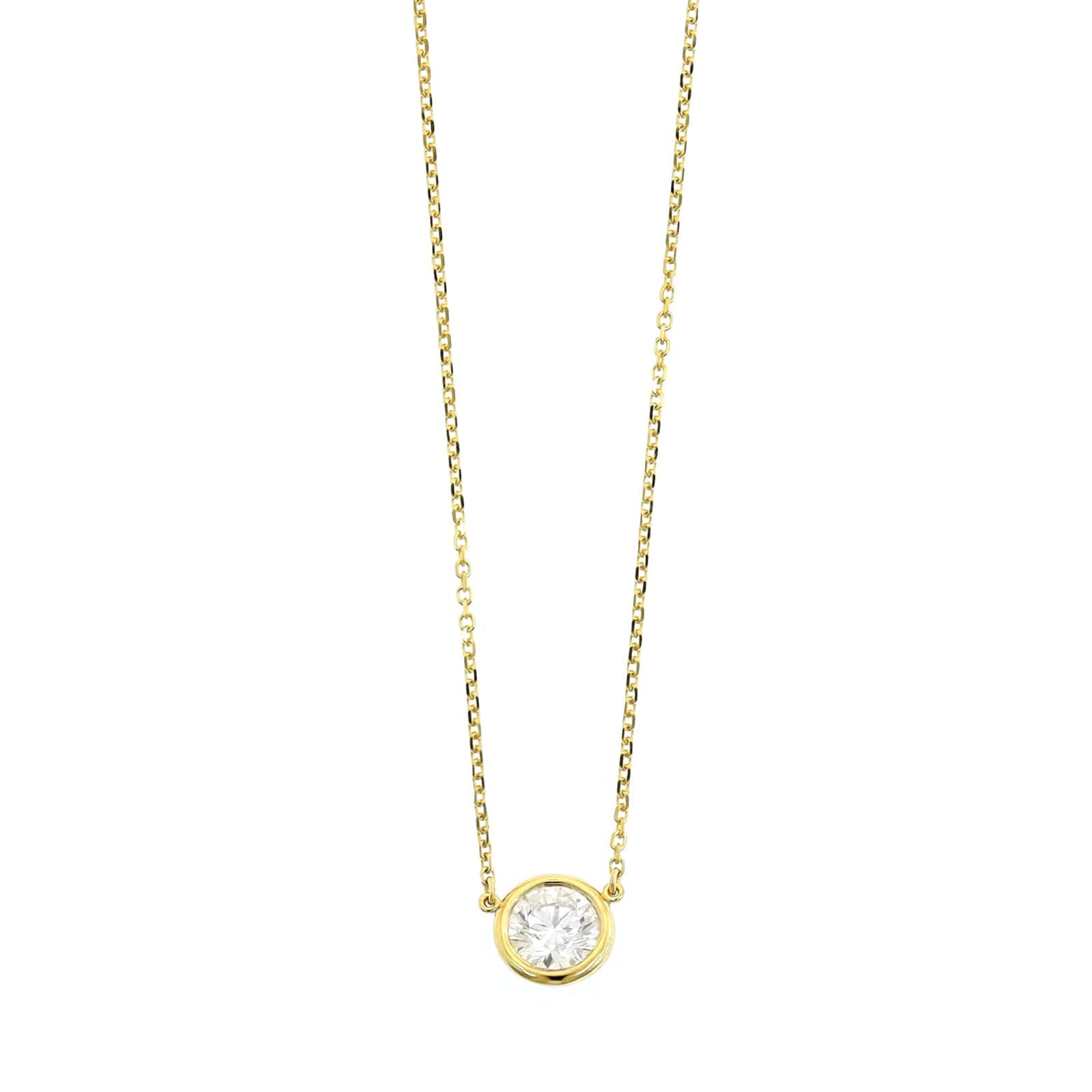 14K Yellow Gold Bezel Set Diamond Pendant Necklace