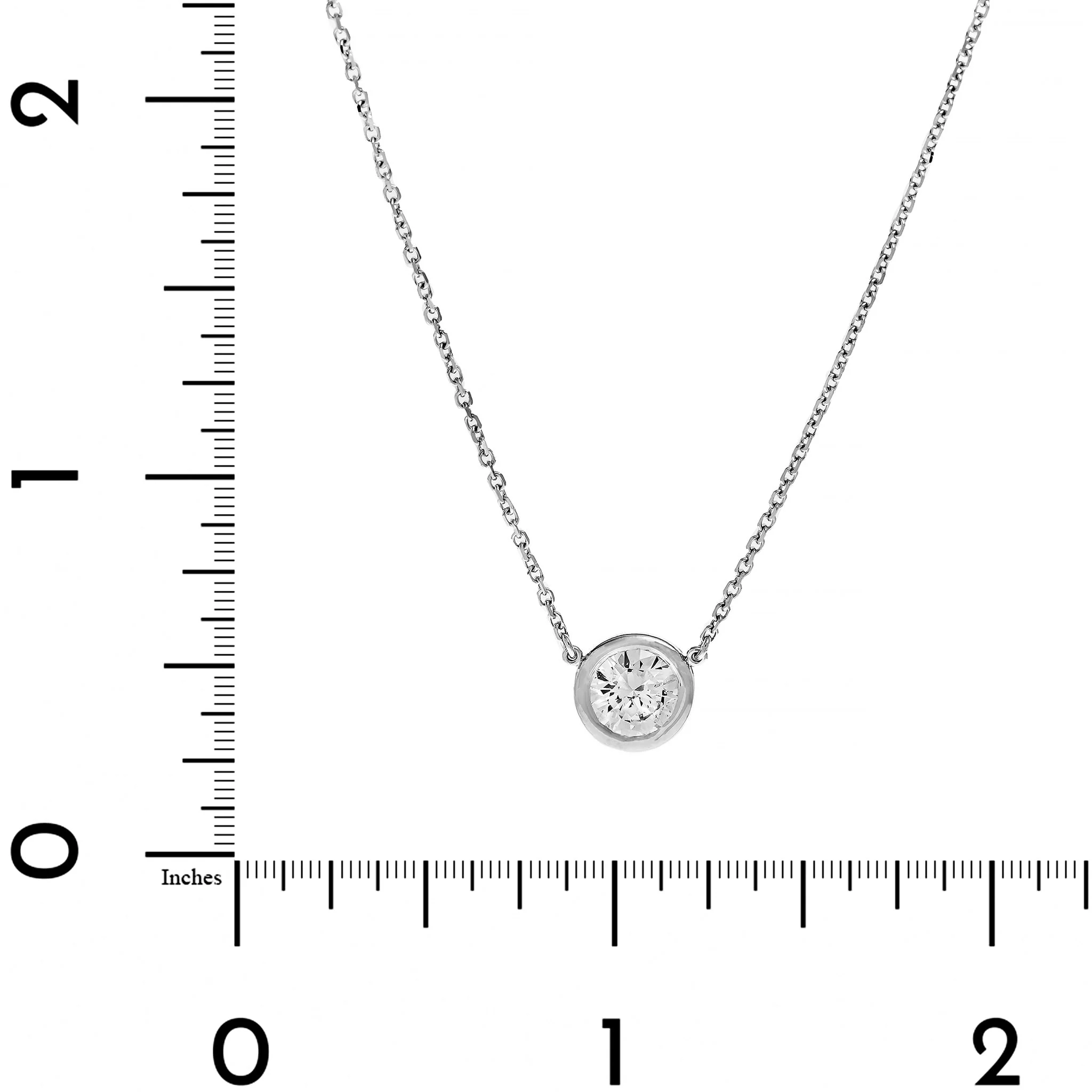 14K White Gold Bezel Set Diamond Pendant Necklace - Image 4