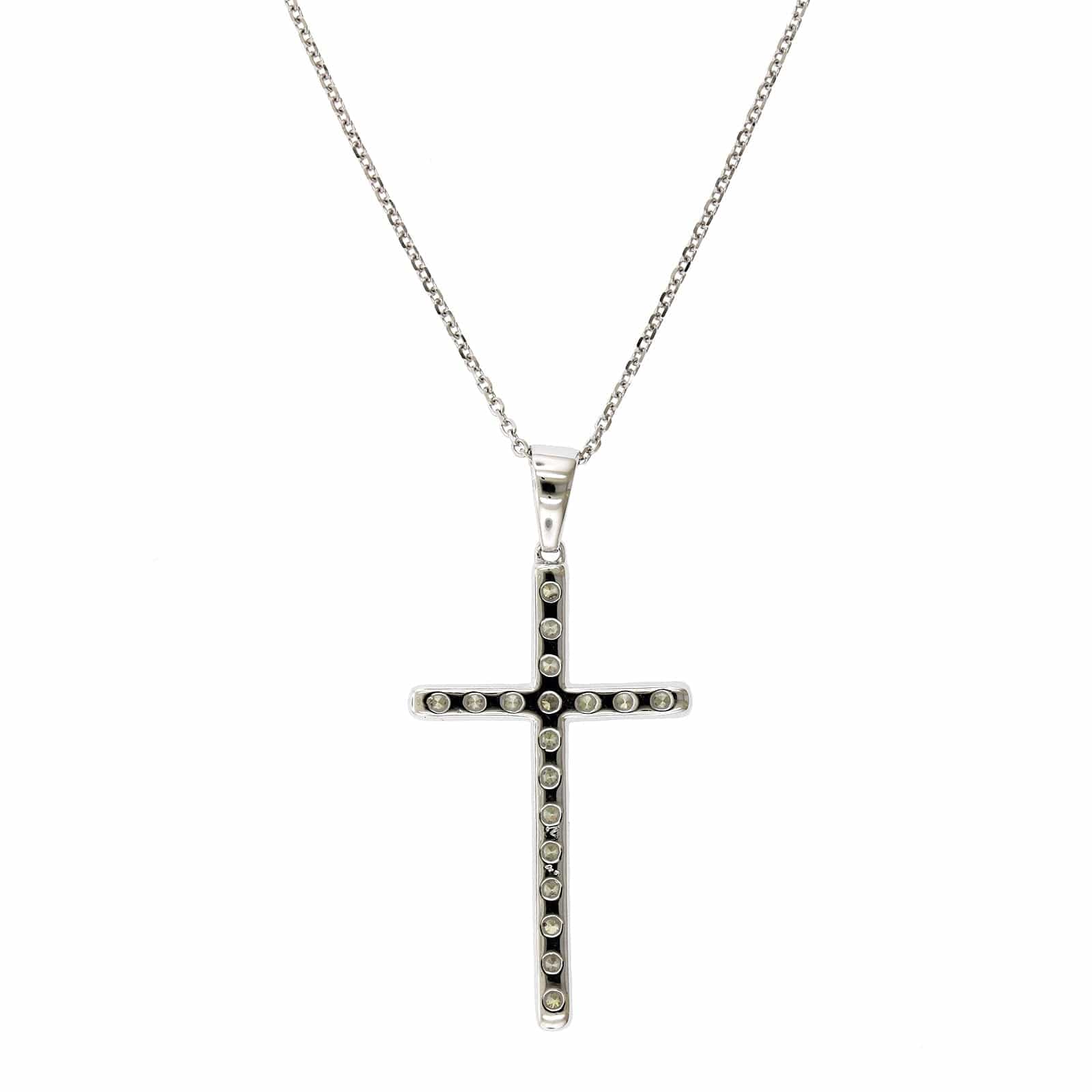 14K White Gold Slim Diamond Cross Necklace - Image 2