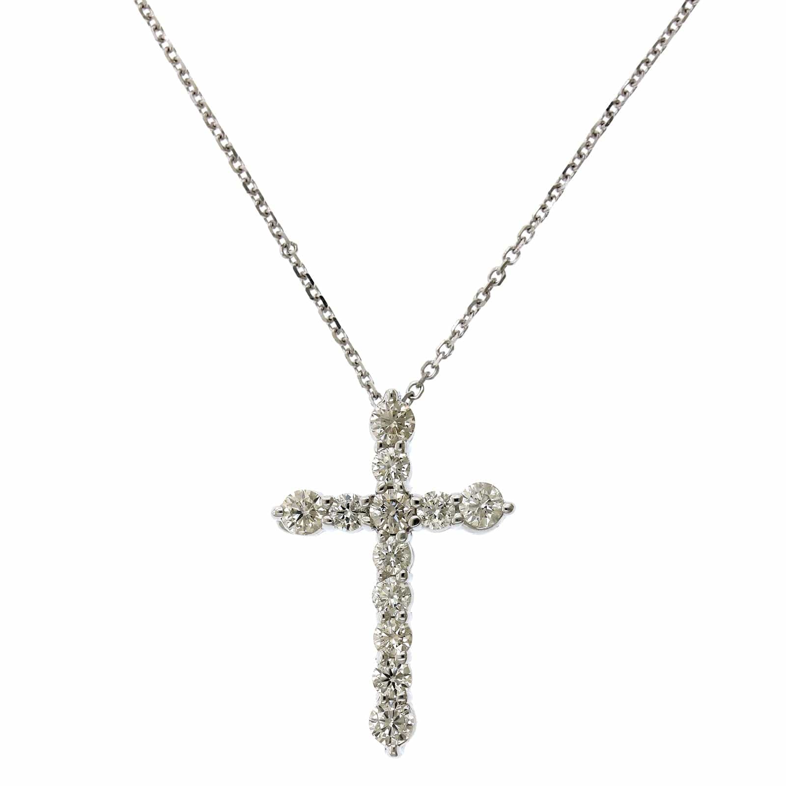 14K White Gold Diamond Cross Necklace