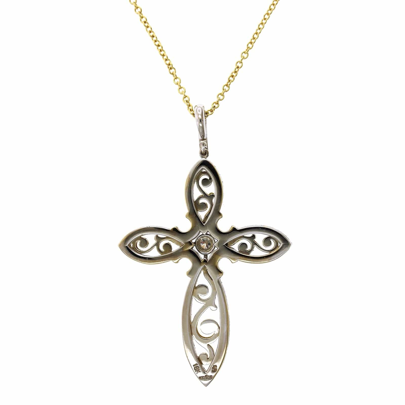 18K Two-Tone Diamond Cross Pendant - Image 2