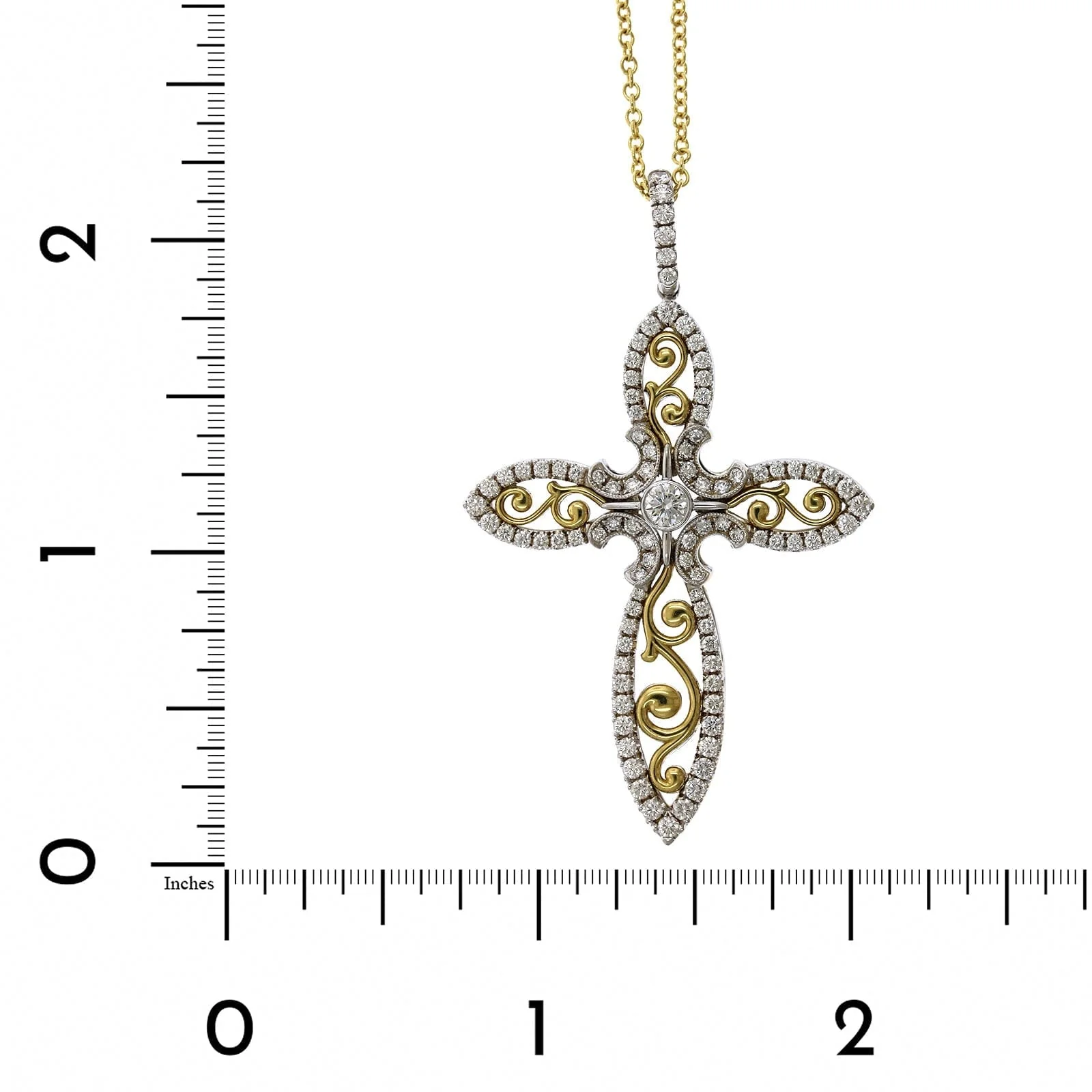 18K Two-Tone Diamond Cross Pendant - Image 4