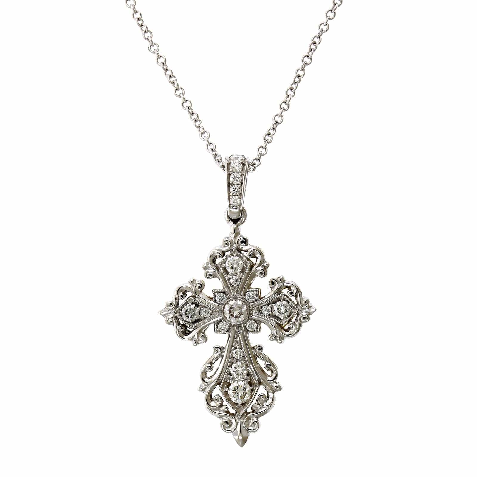 18K Two-Tone Reversible Diamond Ruby Cross Necklace