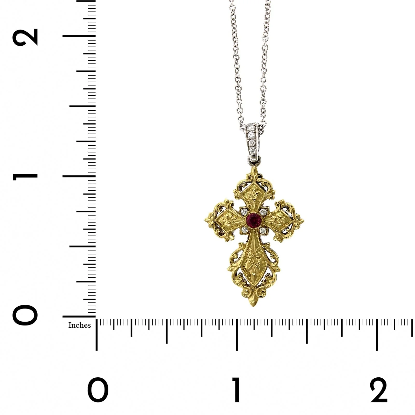 18K Two-Tone Reversible Diamond Ruby Cross Necklace - Image 4