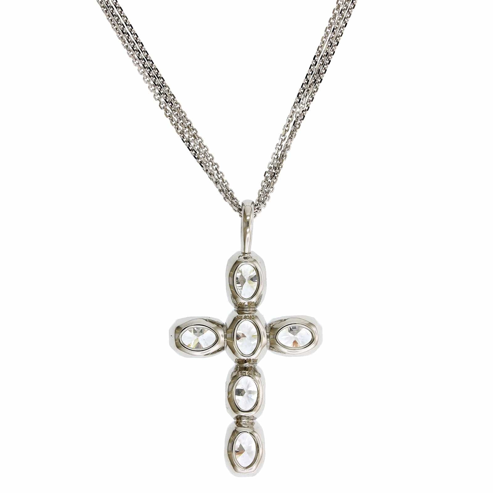 18K White Gold Oval Cut Diamond Cross Pendant - Image 2