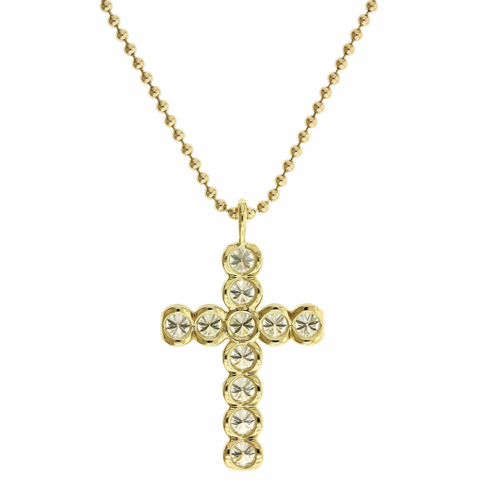18K Yellow Gold Bezel Set Diamond Cross Pendant Necklace - Image 2