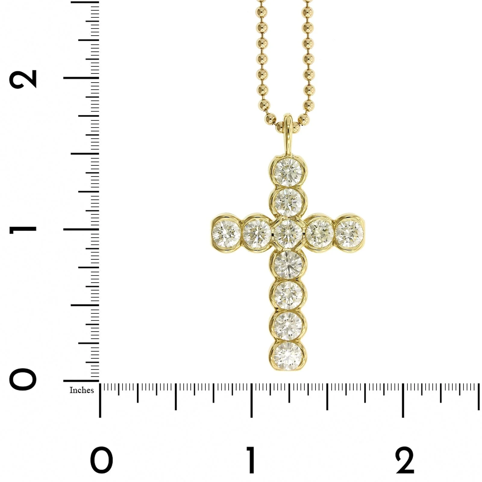 18K Yellow Gold Bezel Set Diamond Cross Pendant Necklace - Image 4