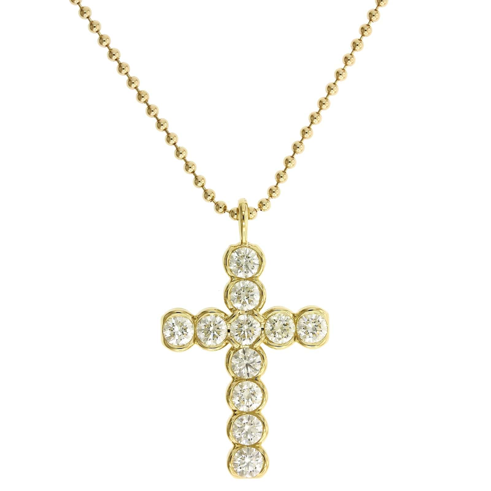 18K Yellow Gold Bezel Set Diamond Cross Pendant Necklace - Image 5