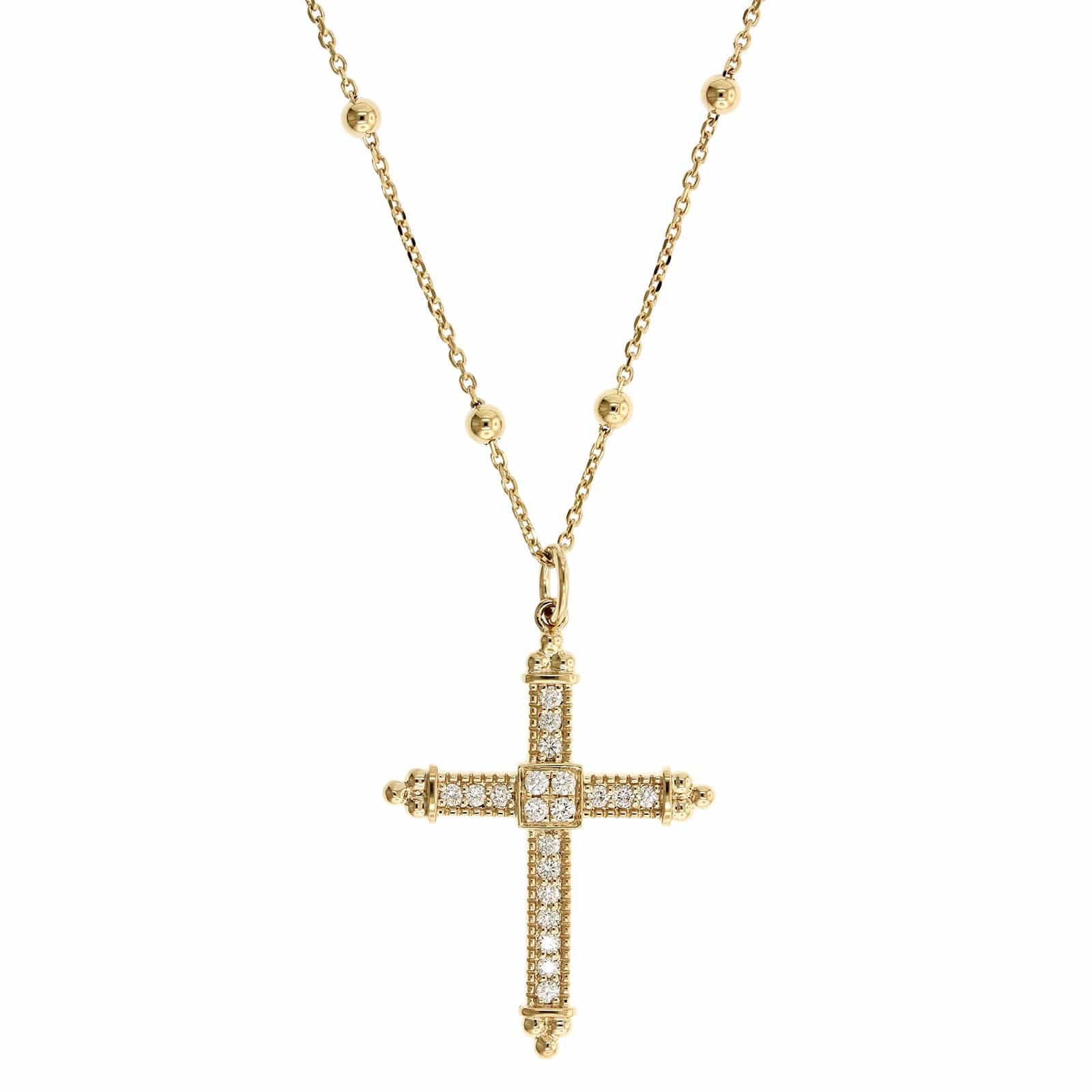 14K Yellow Gold Diamond Cross Pendant