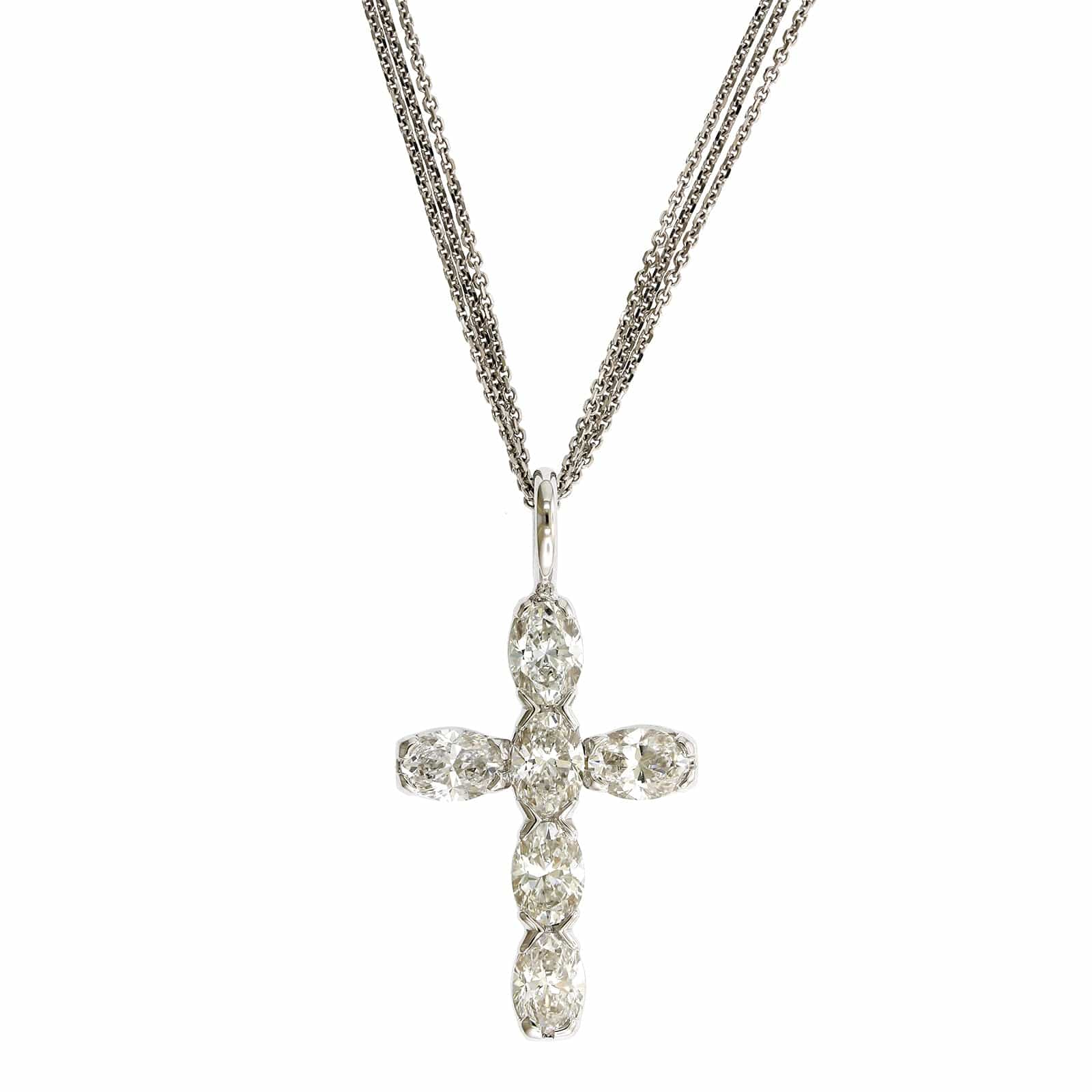 18K White Gold Diamond Cross Necklace