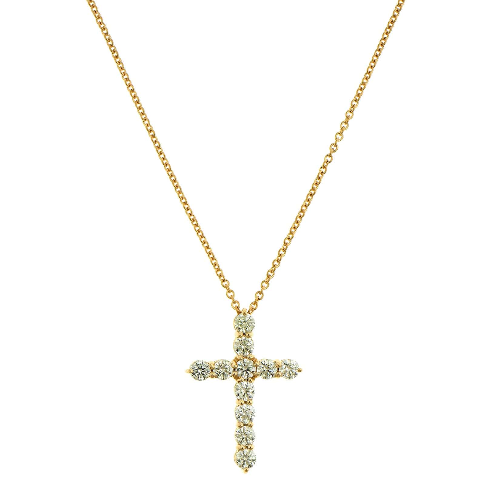 18K Yellow Gold Diamond Cross Pendant Necklace - Image 5