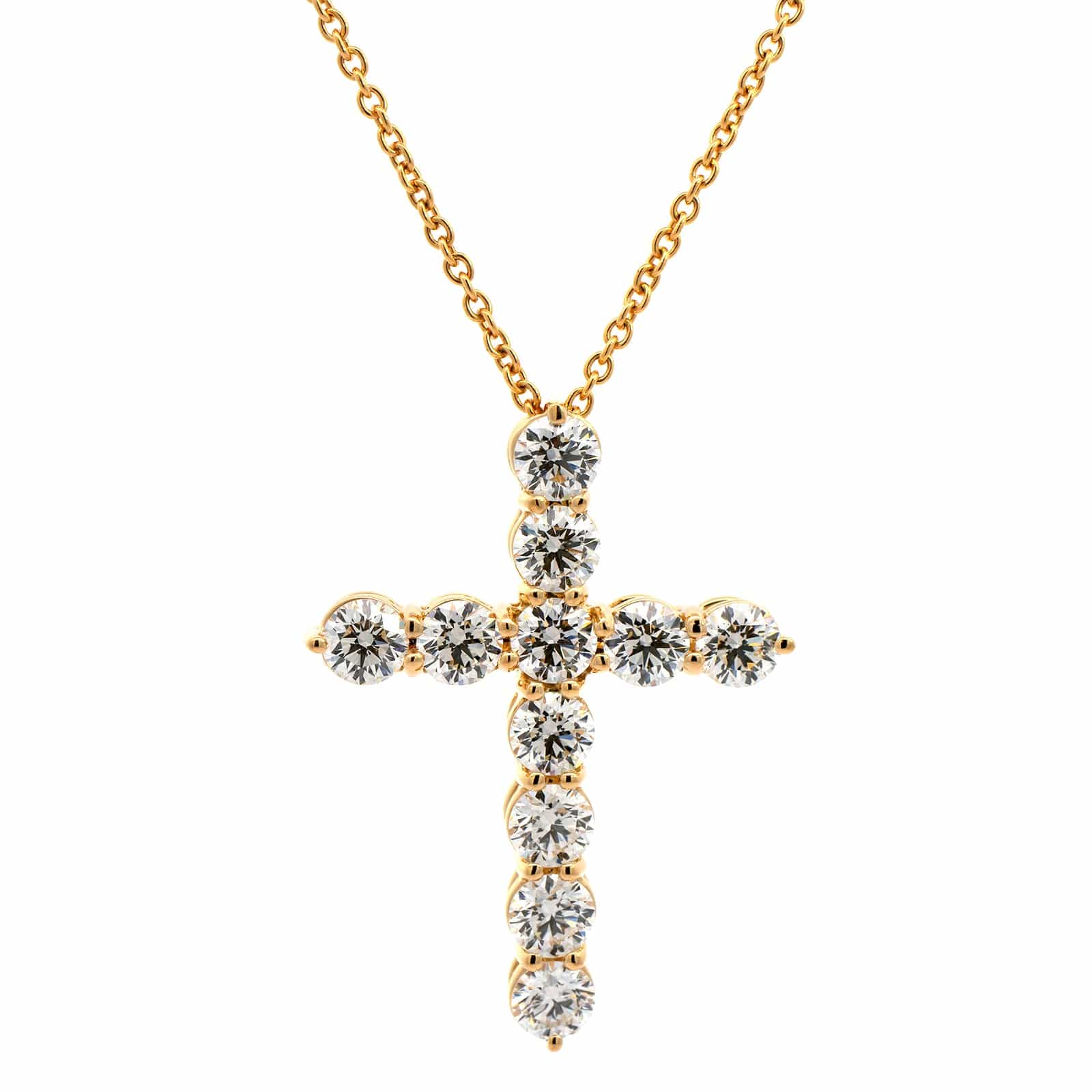 18K Yellow Gold Diamond Cross Pendant 16-18" Necklace - Image 5