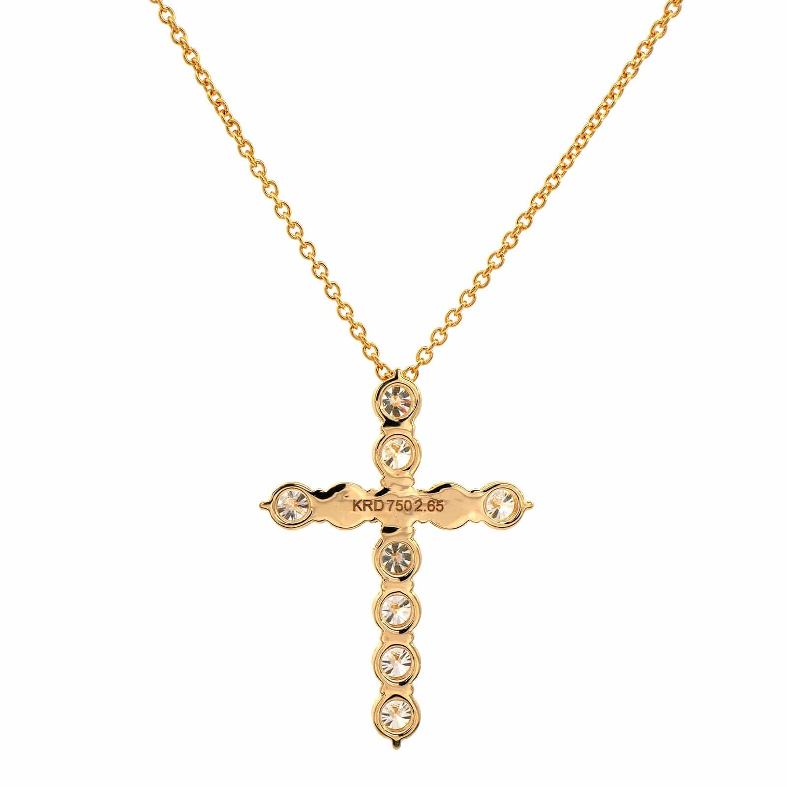 18K Yellow Gold Diamond Cross Pendant Necklace - Image 2