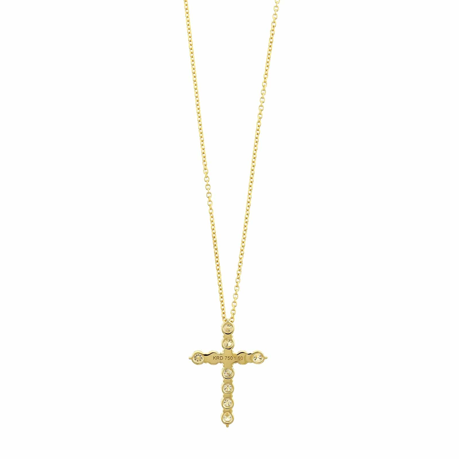 18K Yellow Gold Diamond Cross Pendant Necklace - Image 2