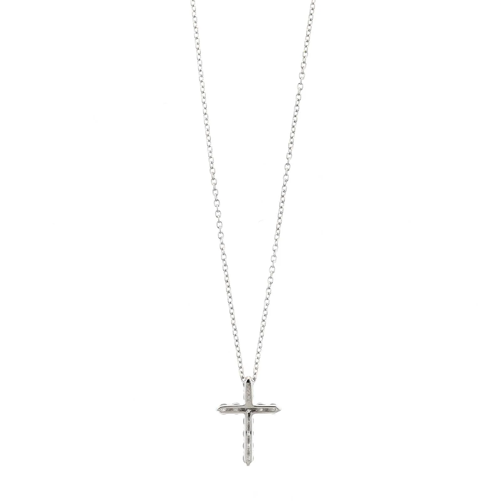14K White Gold Shared Prong Diamond Cross Pendant Necklace - Image 2