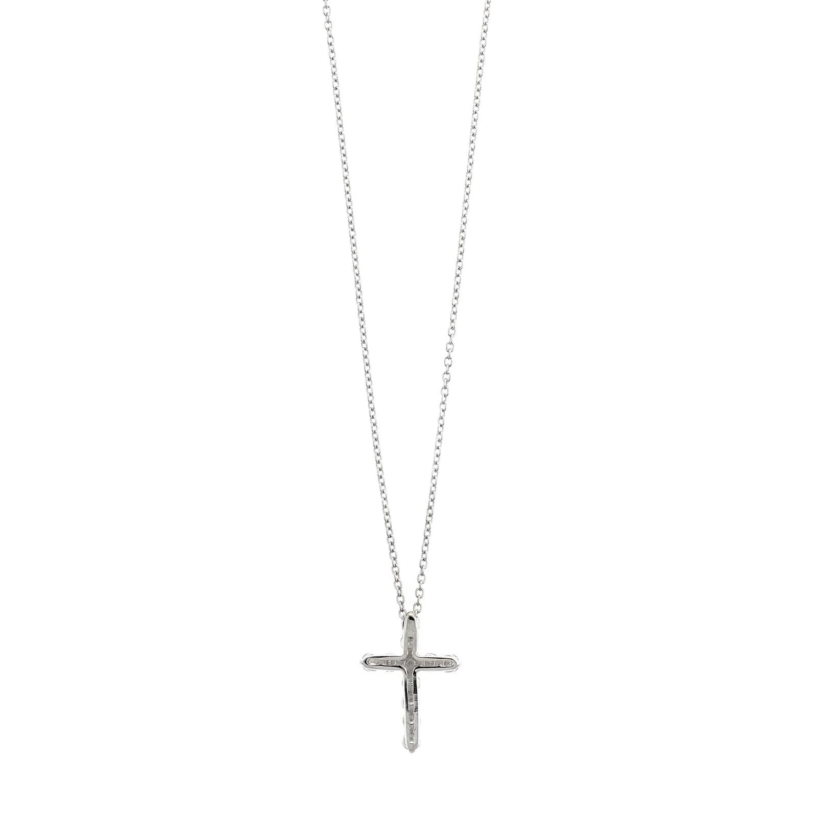 14K White Gold Shared Prong Diamond Cross Pendant Necklace - Image 2