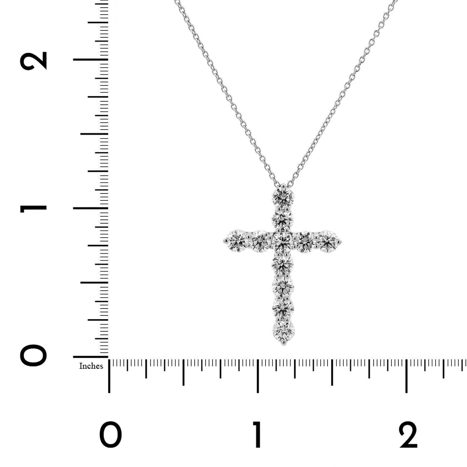 14K White Gold Shared Prong Diamond Cross Pendant Necklace - Image 4