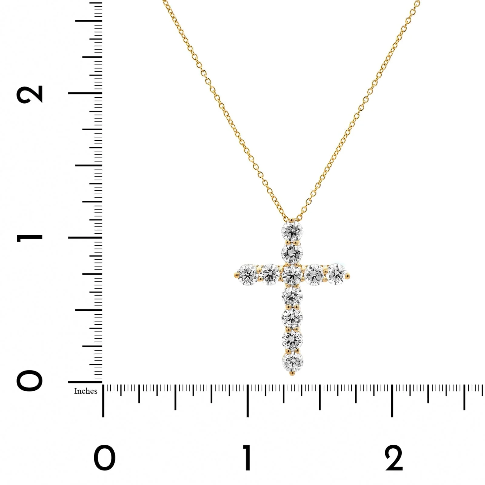 14K Yellow Gold Shared Prong Diamond Cross Pendant Necklace - Image 4