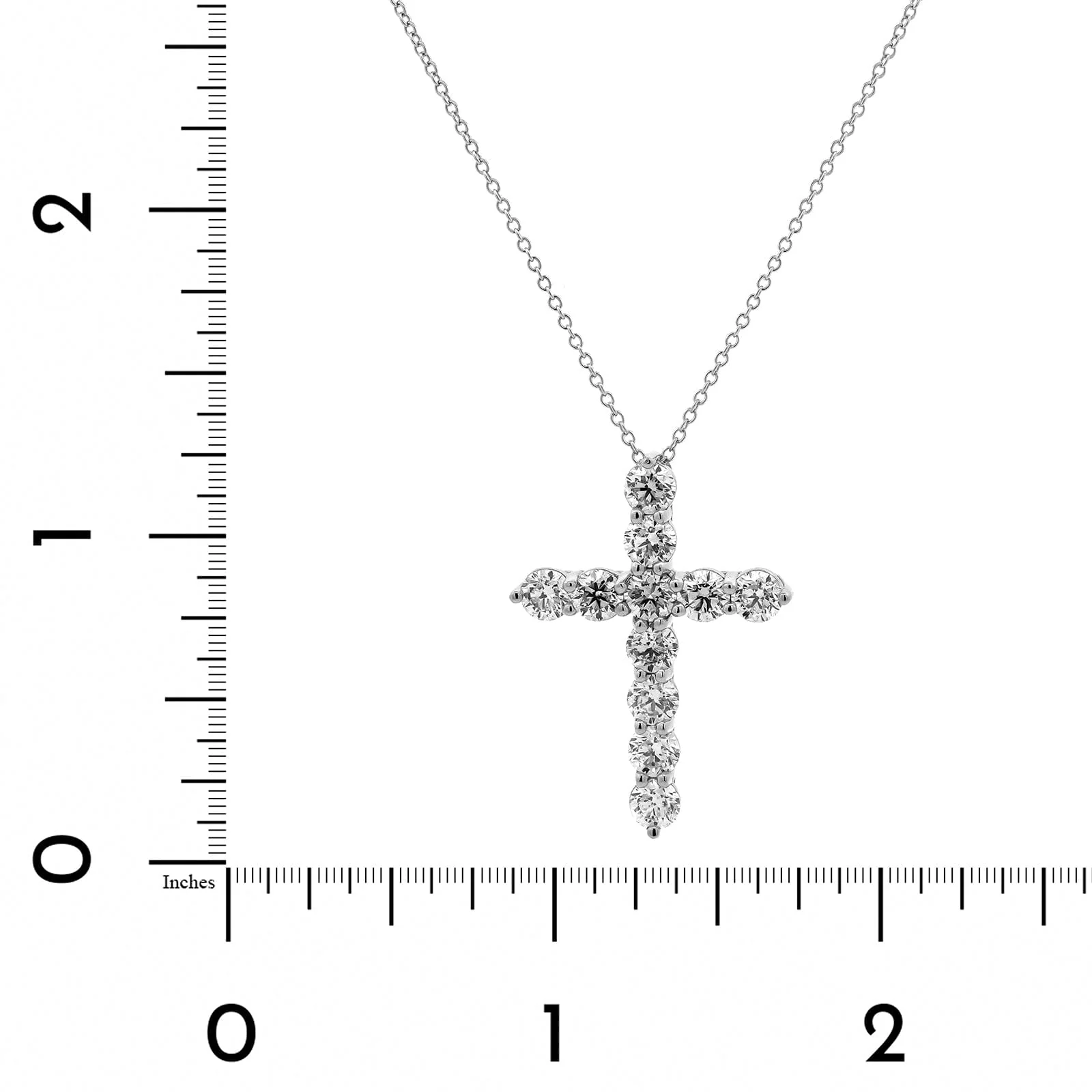 14K White Gold Shared Prong Diamond Cross Pendant Necklace - Image 4