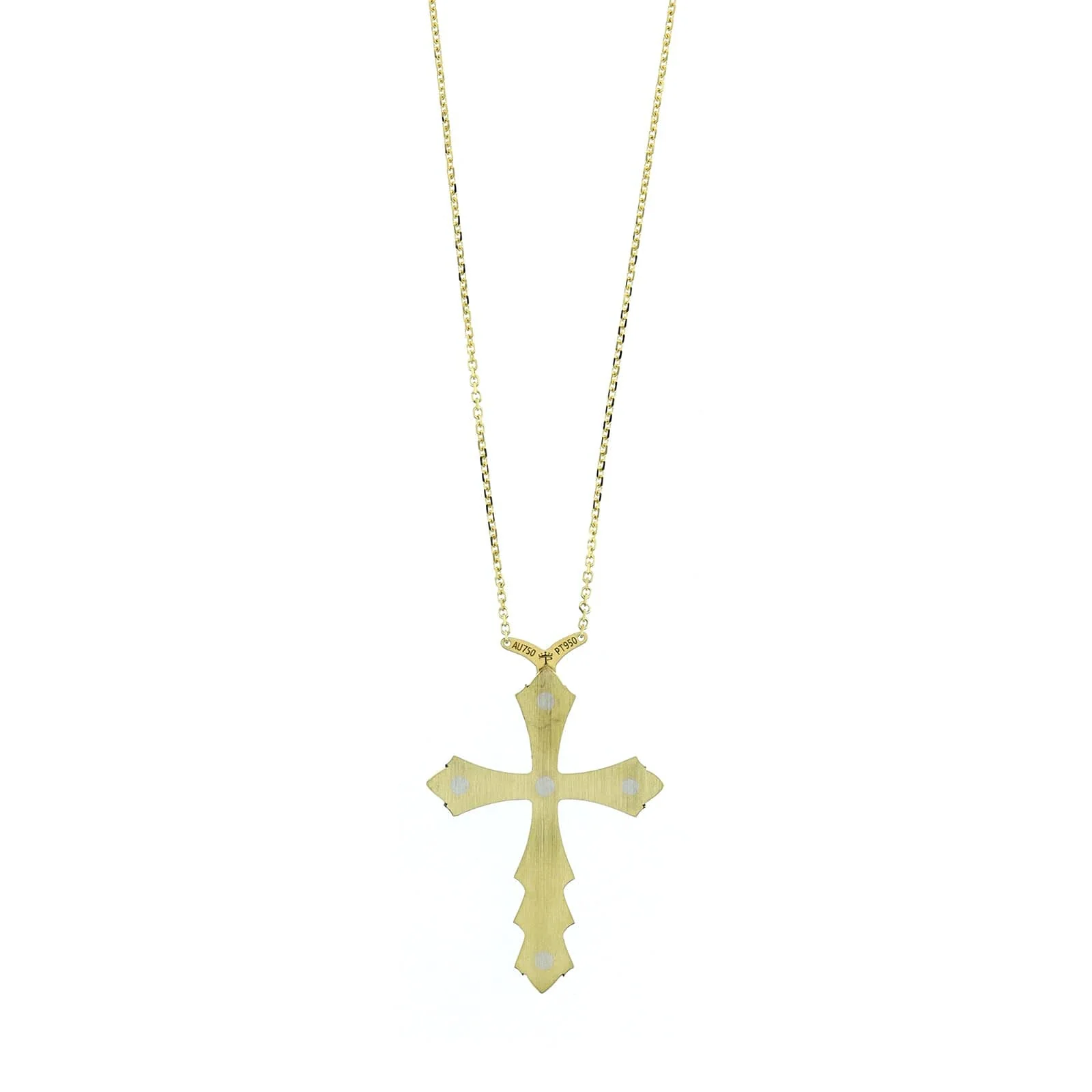18K Yellow Gold Black Enamel and Diamond Cross Necklace - Image 2