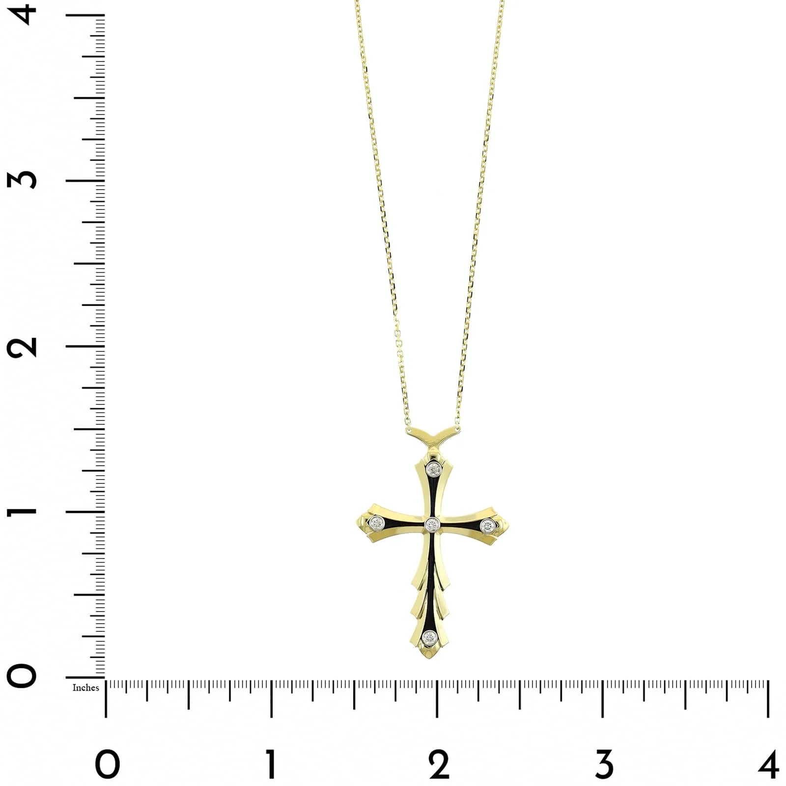 18K Yellow Gold Black Enamel and Diamond Cross Necklace - Image 4