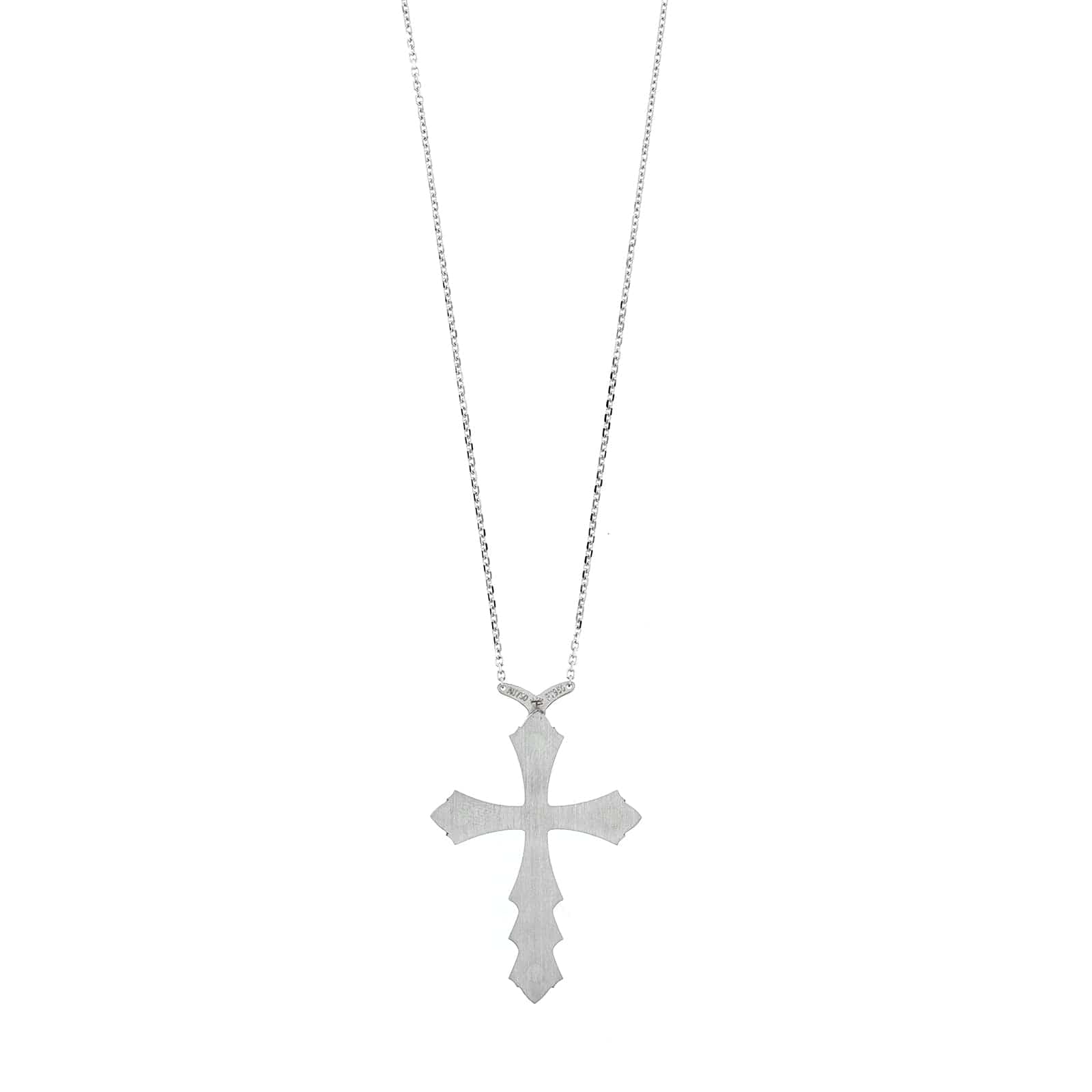 18K White Gold Black Enamel and Diamond Cross Necklace - Image 2