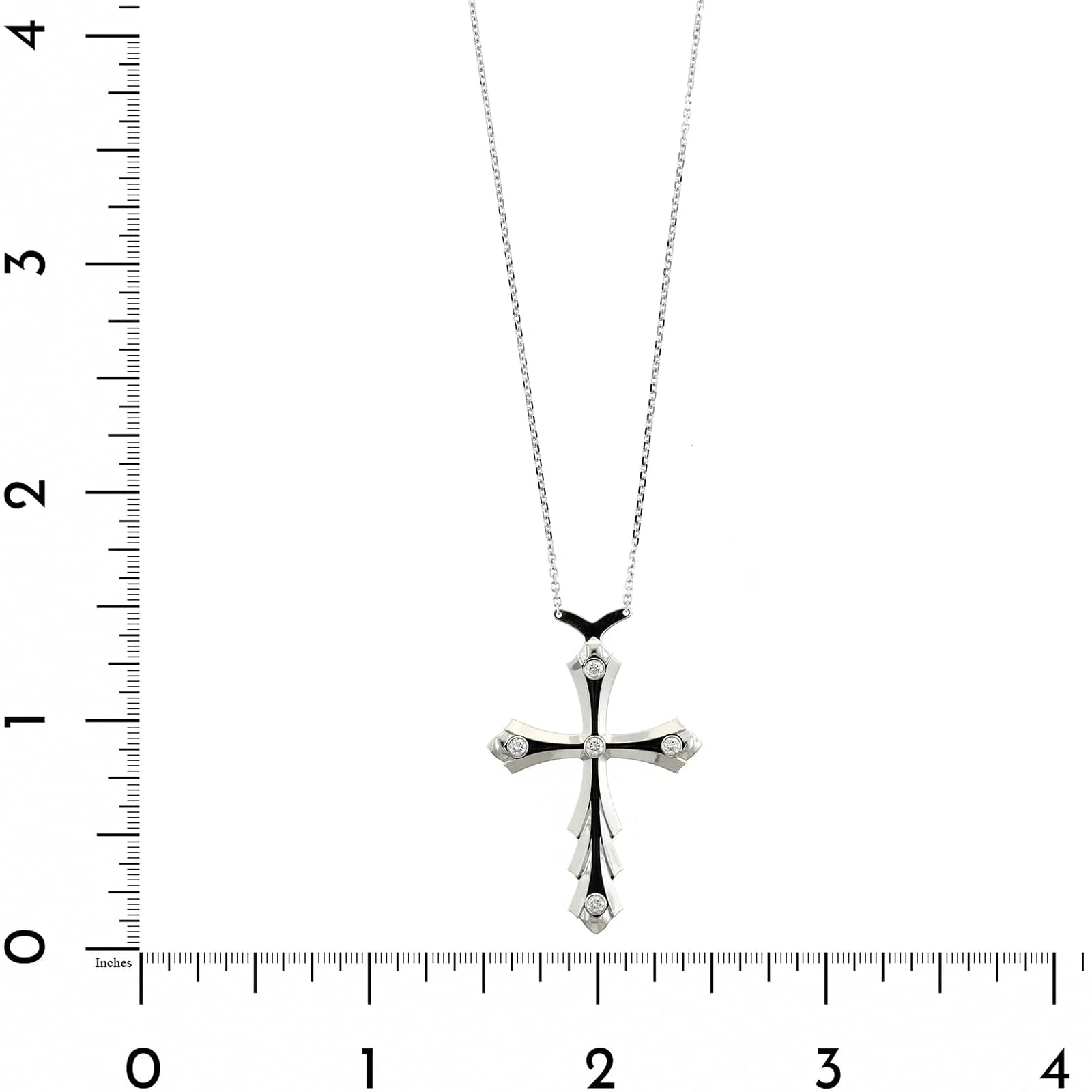 18K White Gold Black Enamel and Diamond Cross Necklace - Image 4