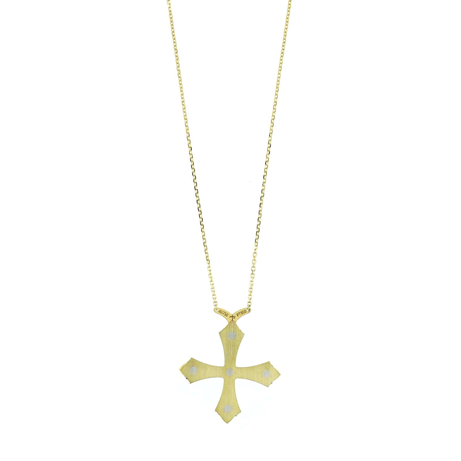 18K Yellow Gold White Enamel and Diamond Short Cross Necklace - Image 2