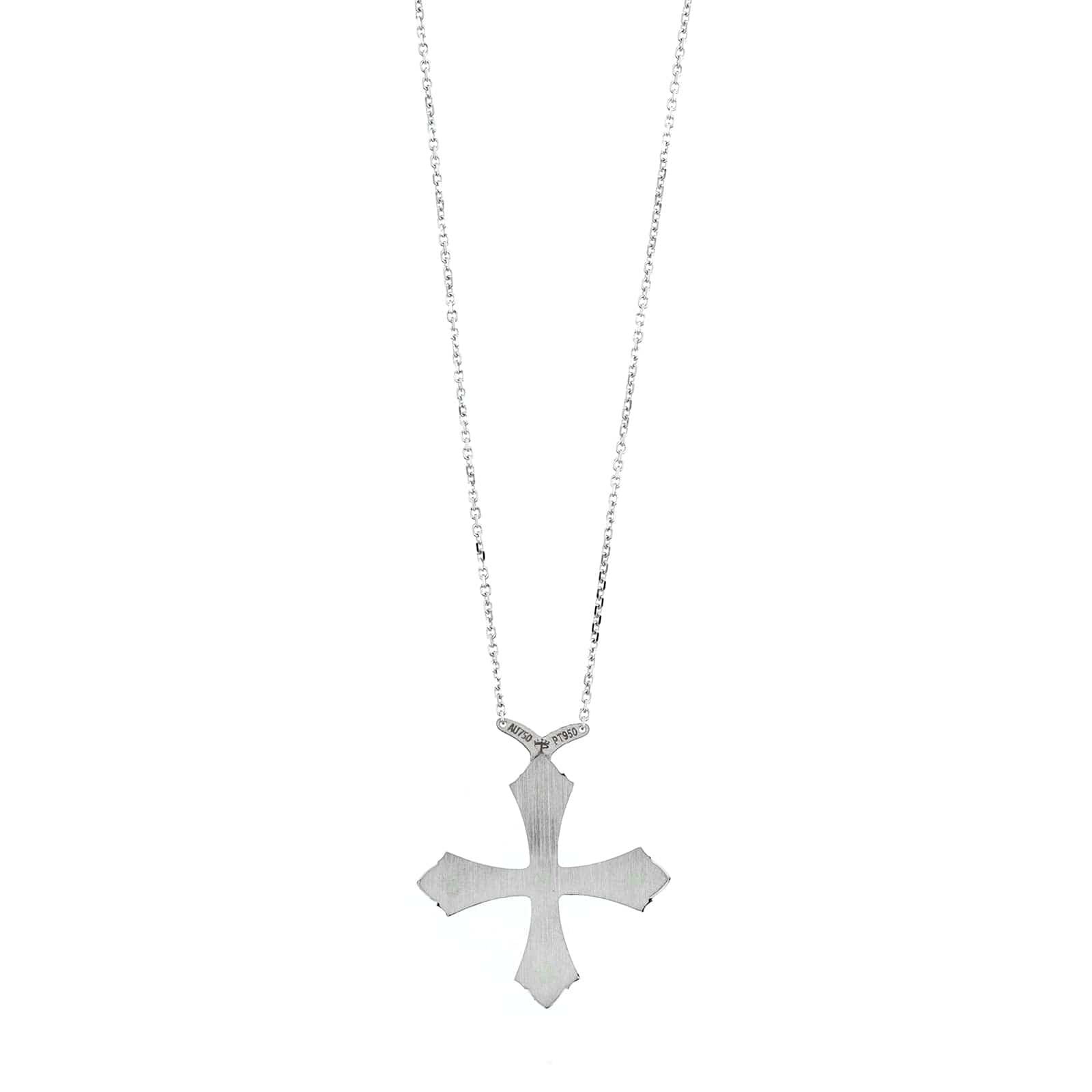 18K White Gold Black Enamel and Diamond Short Cross Necklace - Image 2