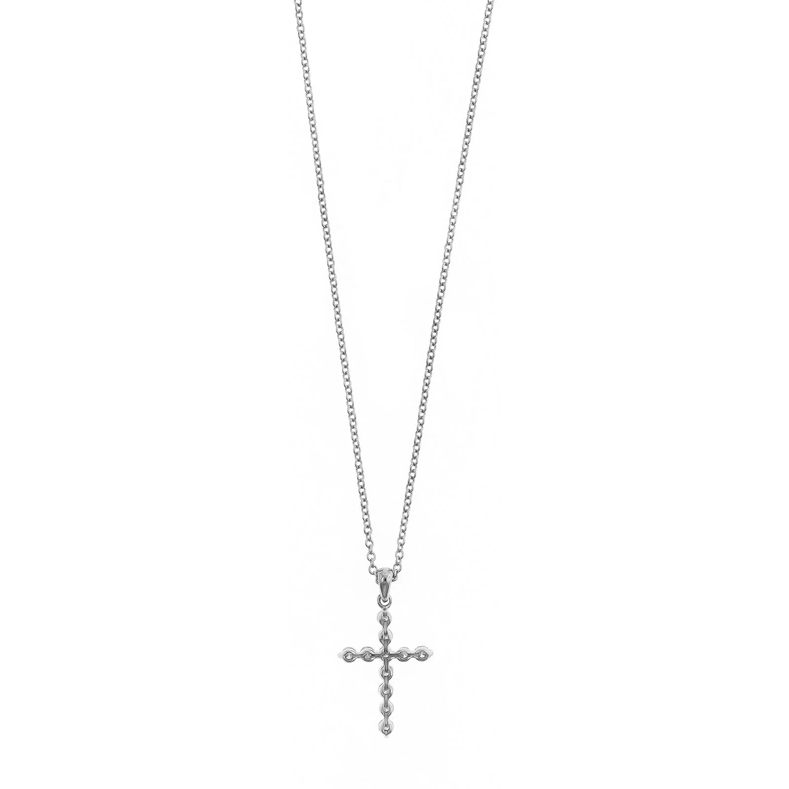 18K White Gold Single Prong Round Diamond Cross Pendant Necklace - Image 2