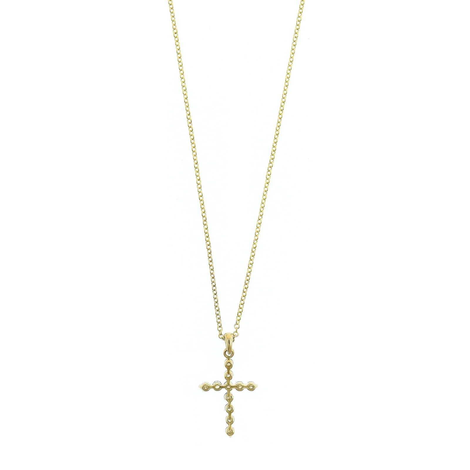 18K Yellow Gold Single Prong Round Diamond Cross Pendant Necklace - Image 2