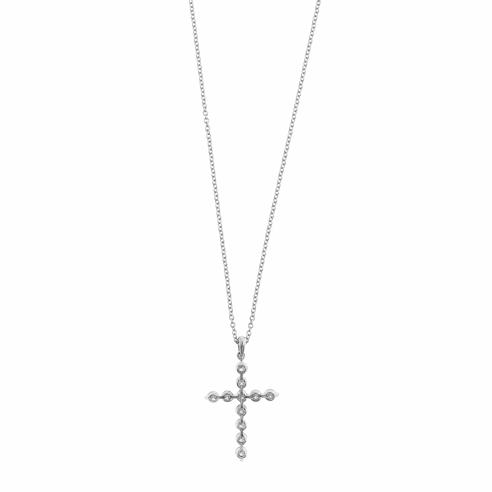 18K White Gold Single Prong Round Diamond Cross Pendant Necklace - Image 2