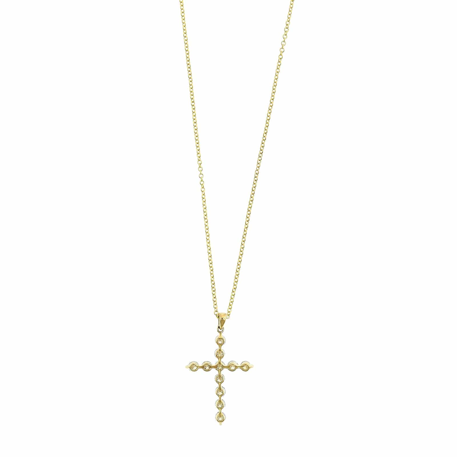 18K Yellow Gold Single Prong Round Diamond Cross Pendant Necklace - Image 2