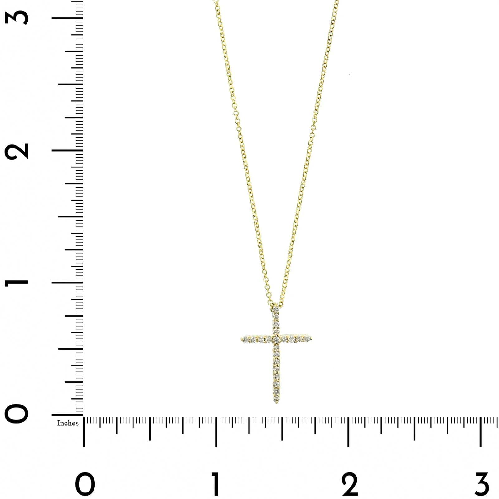 18K Yellow Gold Shared Prong Round Diamond Cross Pendant Necklace - Image 4