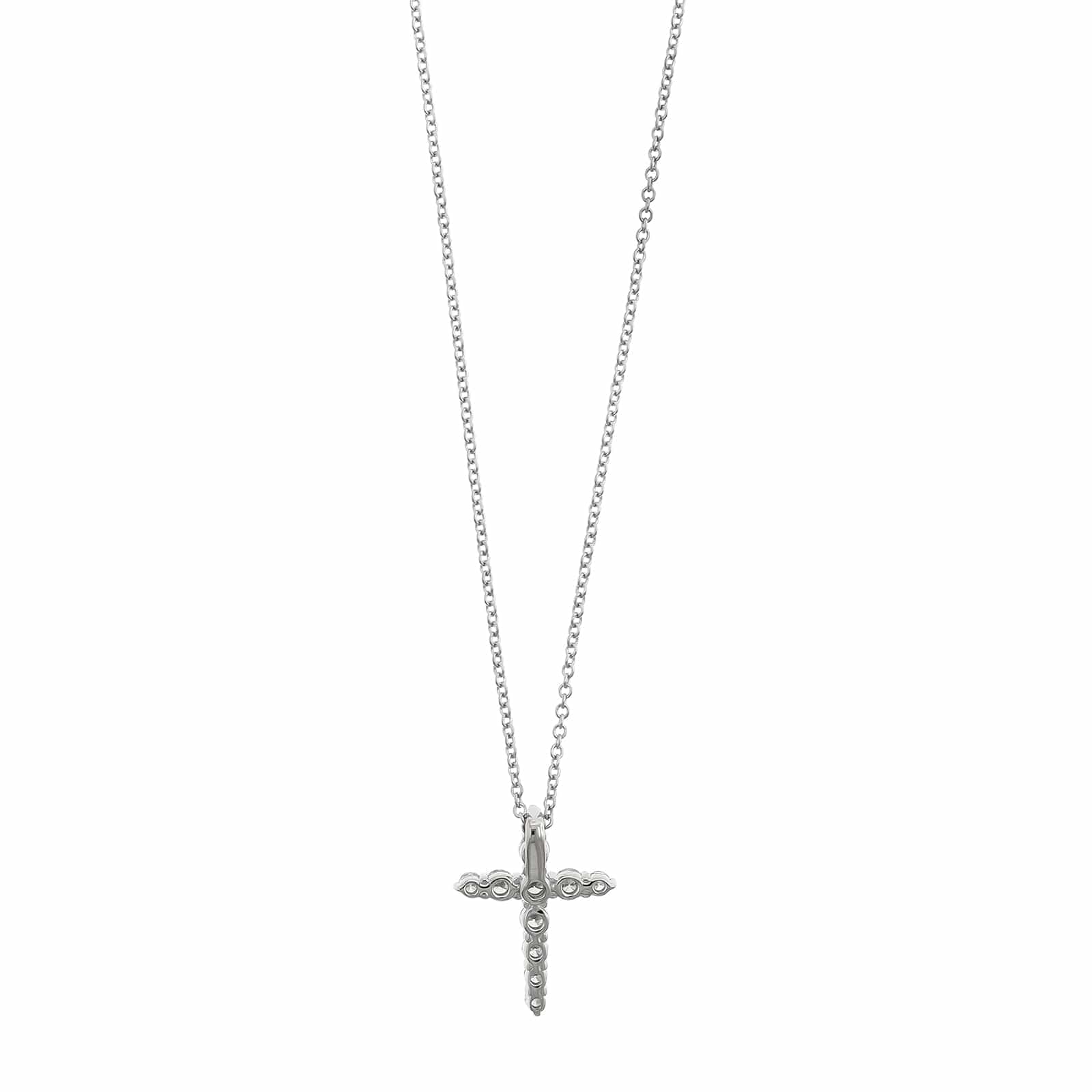 18K White Gold Graduated Diamond Cross Pendant Necklace - Image 2