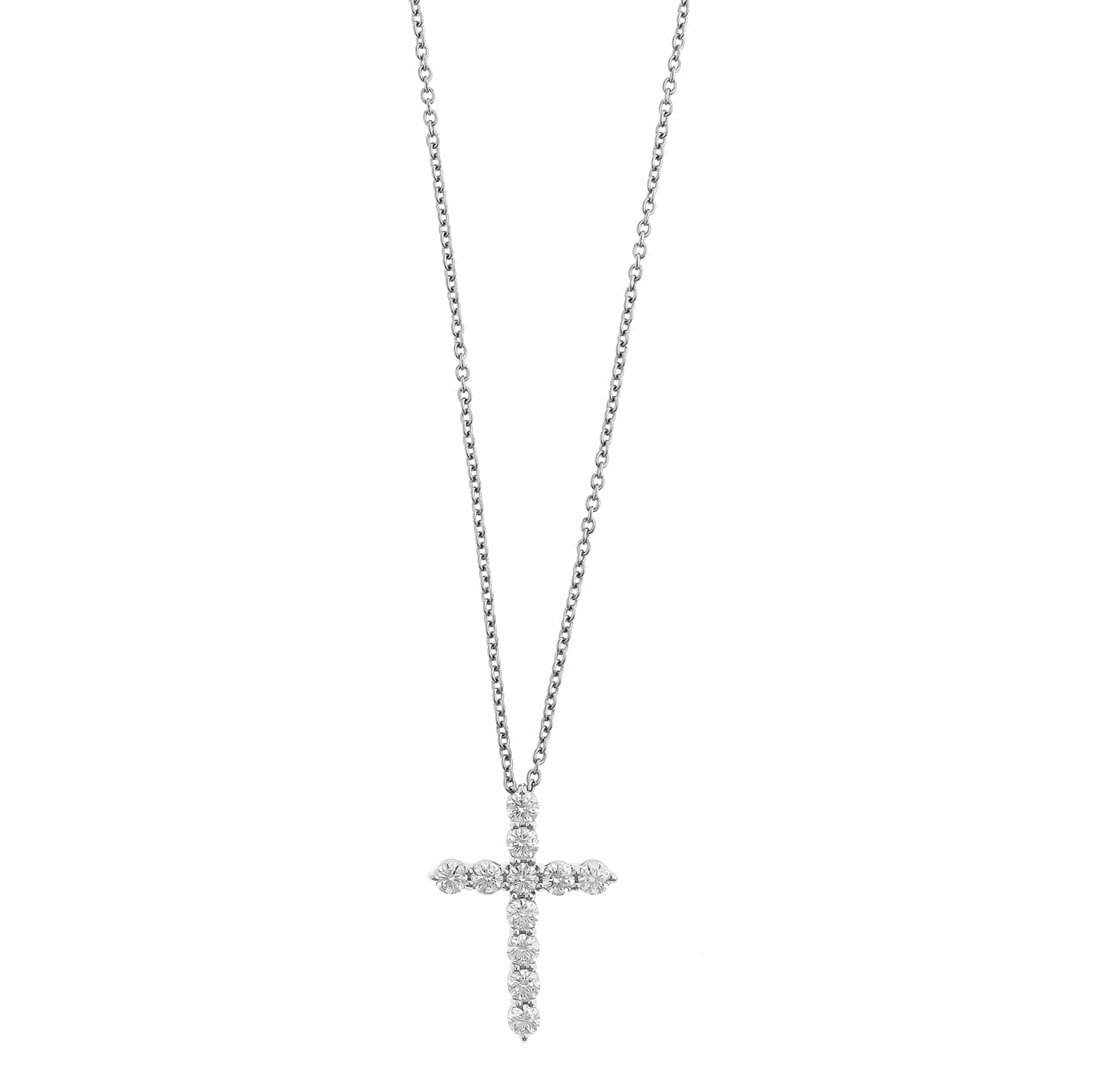 Platinum Round Diamond Cross Pendant Necklace