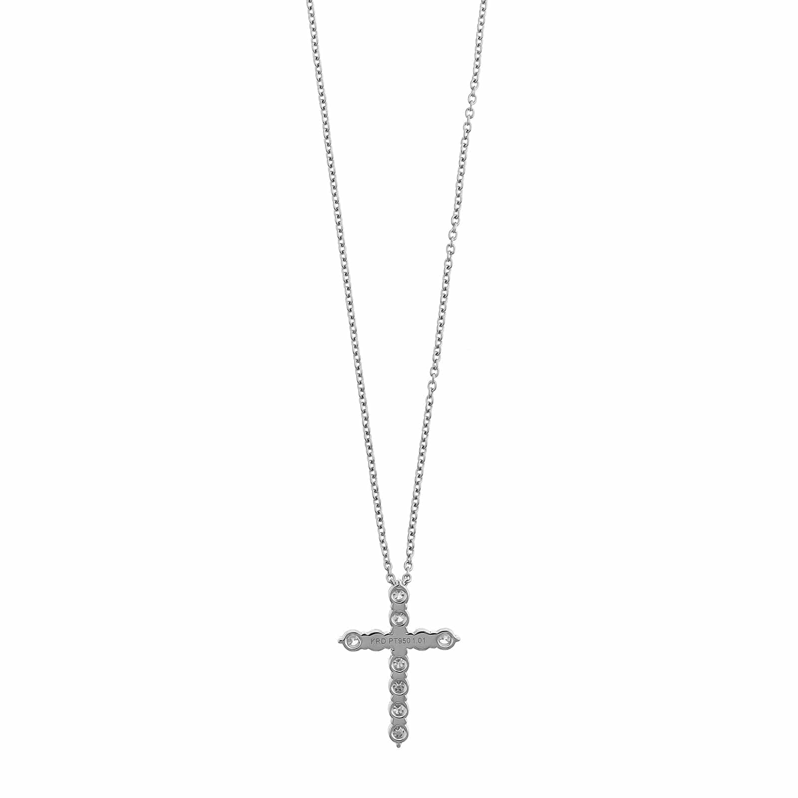 Platinum Round Diamond Cross Pendant Necklace - Image 2