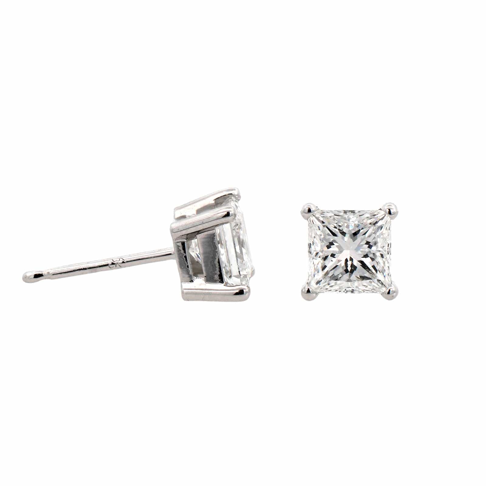14K White Gold 1CTW Diamond Stud Earrings - Image 3