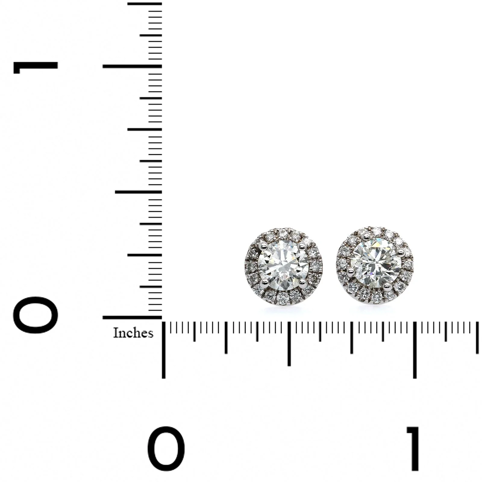 14K White Gold Diamond Stud Halo Earrings - Image 2