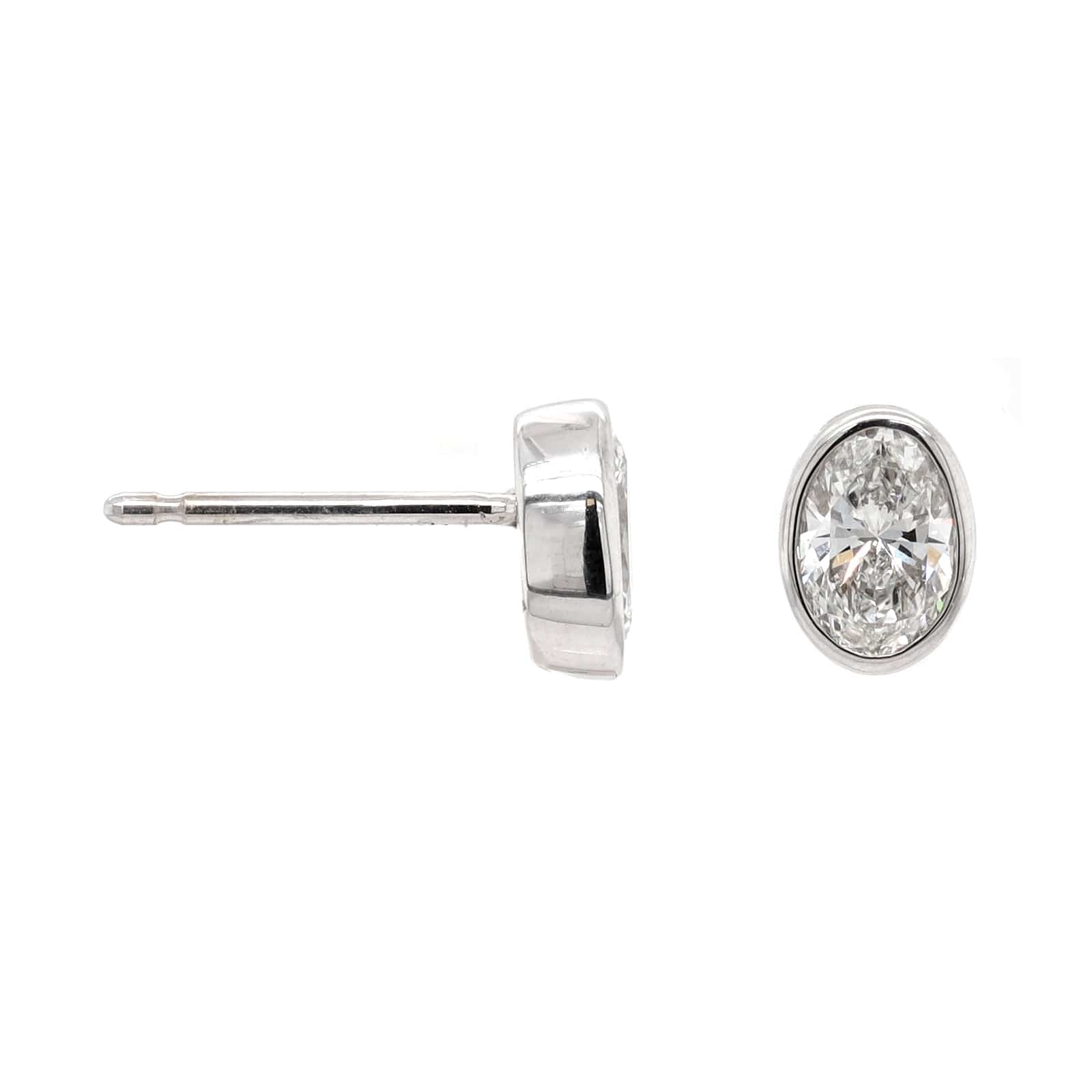 18K White Gold 1CTW Oval Diamond Stud Earrings