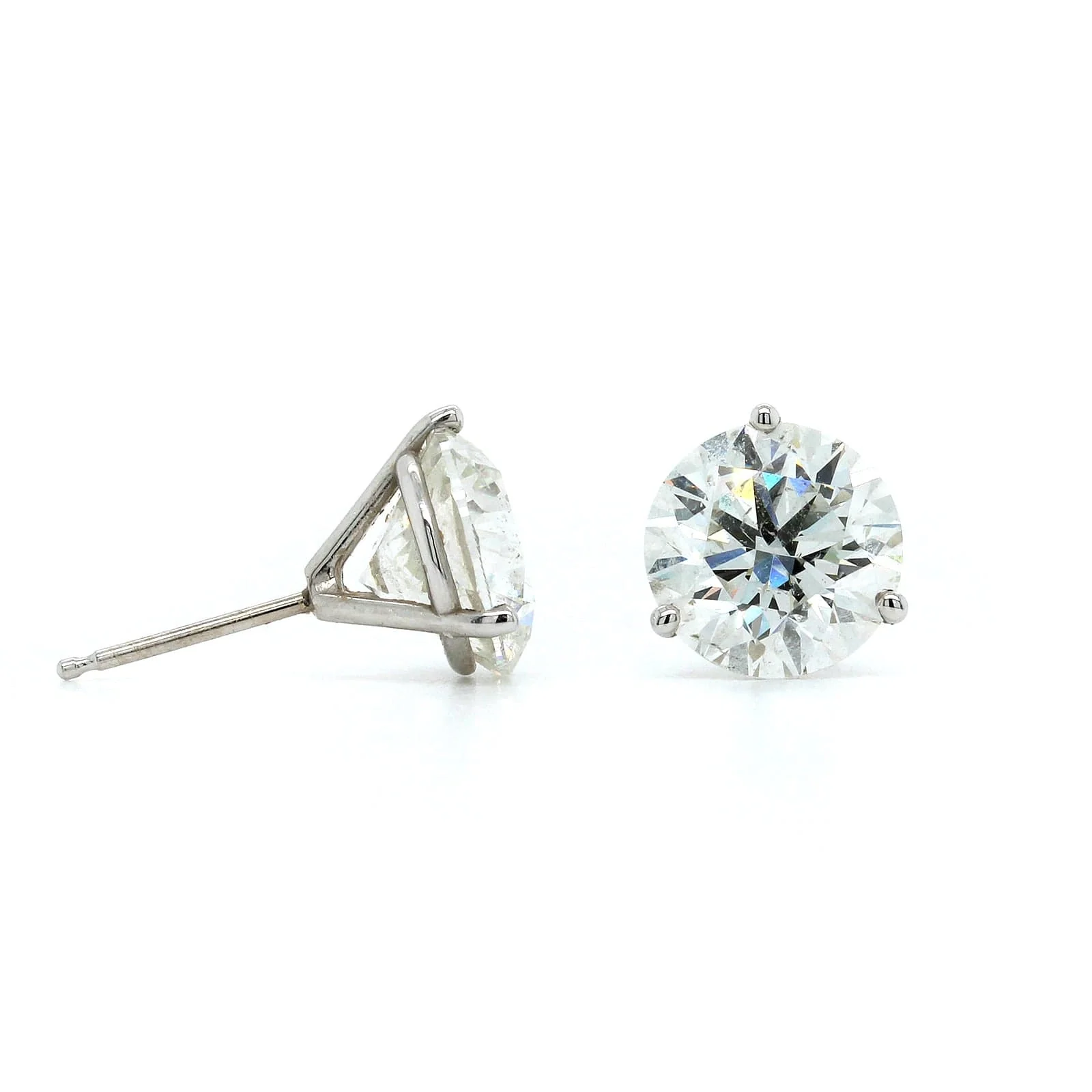 14K White Gold 3 Prong Diamond Stud Earrings - Image 3