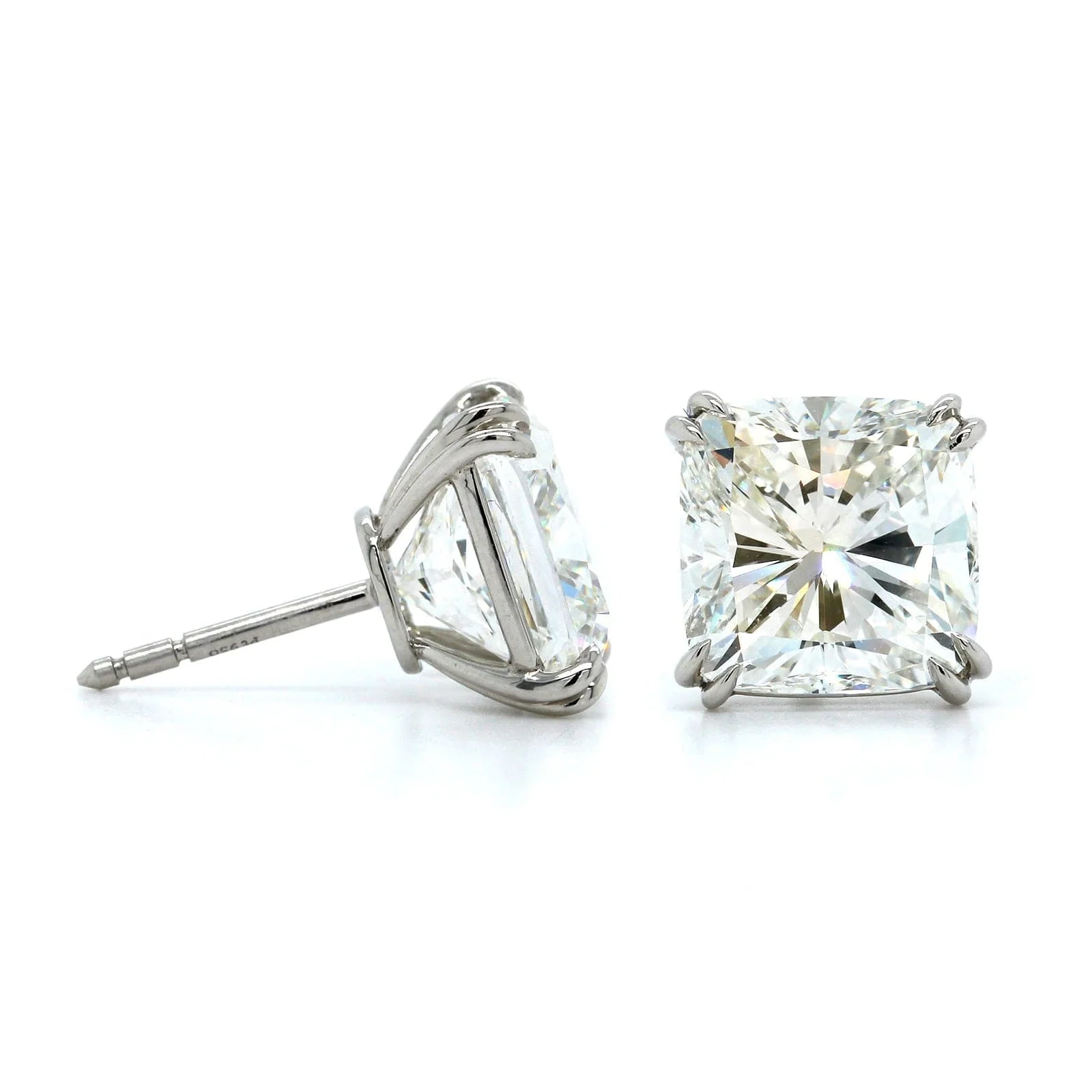 Platinum Cushion Cut Diamond Stud Earrings