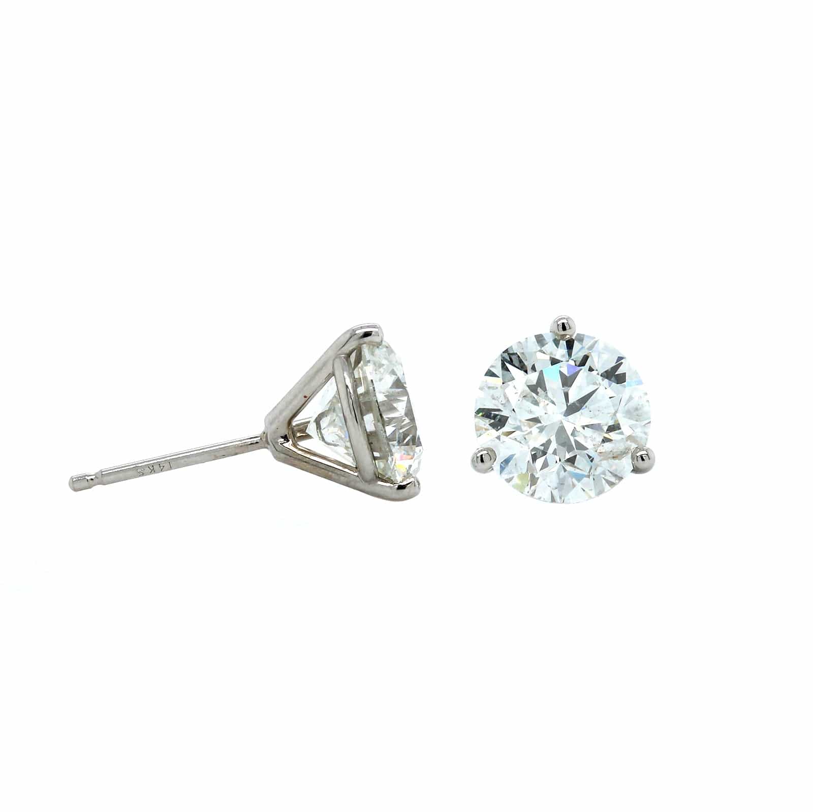 14K White Gold 3 Prong 4CTW Diamond Stud Earrings