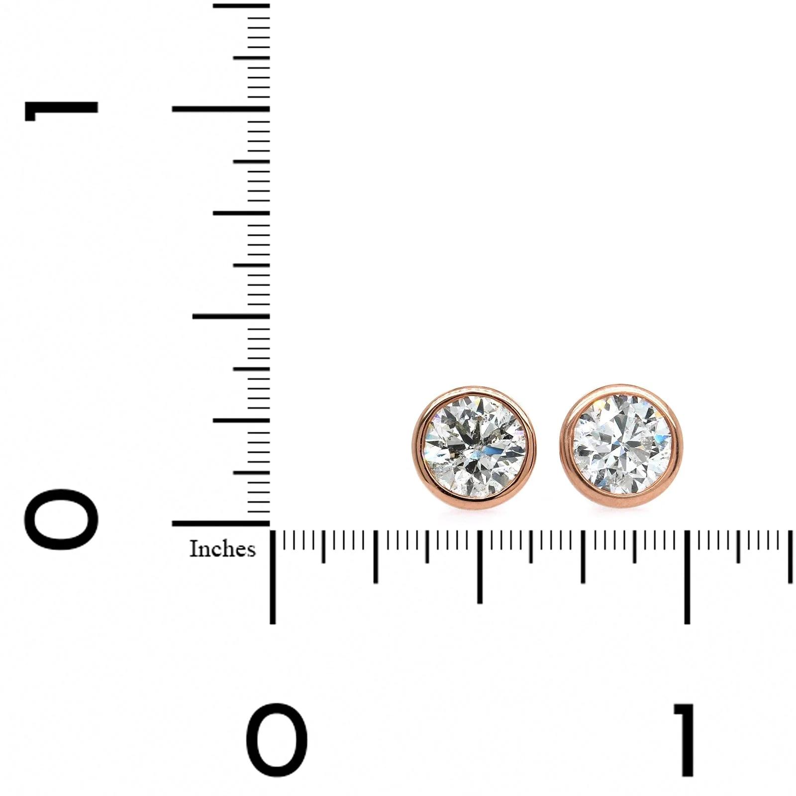 14K Rose Gold Bezel Set 2CTW Diamond Stud Earrings - Image 3
