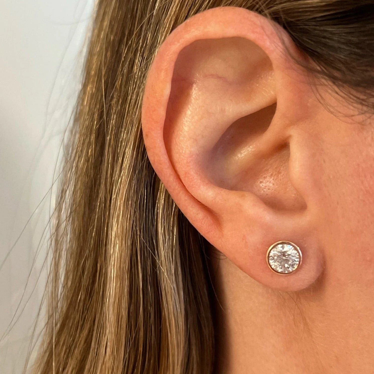 14K Yellow Gold Bezel Set 2CTW Diamond Stud Earrings - Image 2